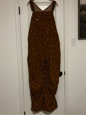 Duluth Trading Co Brown Overalls with Pink Floral Print